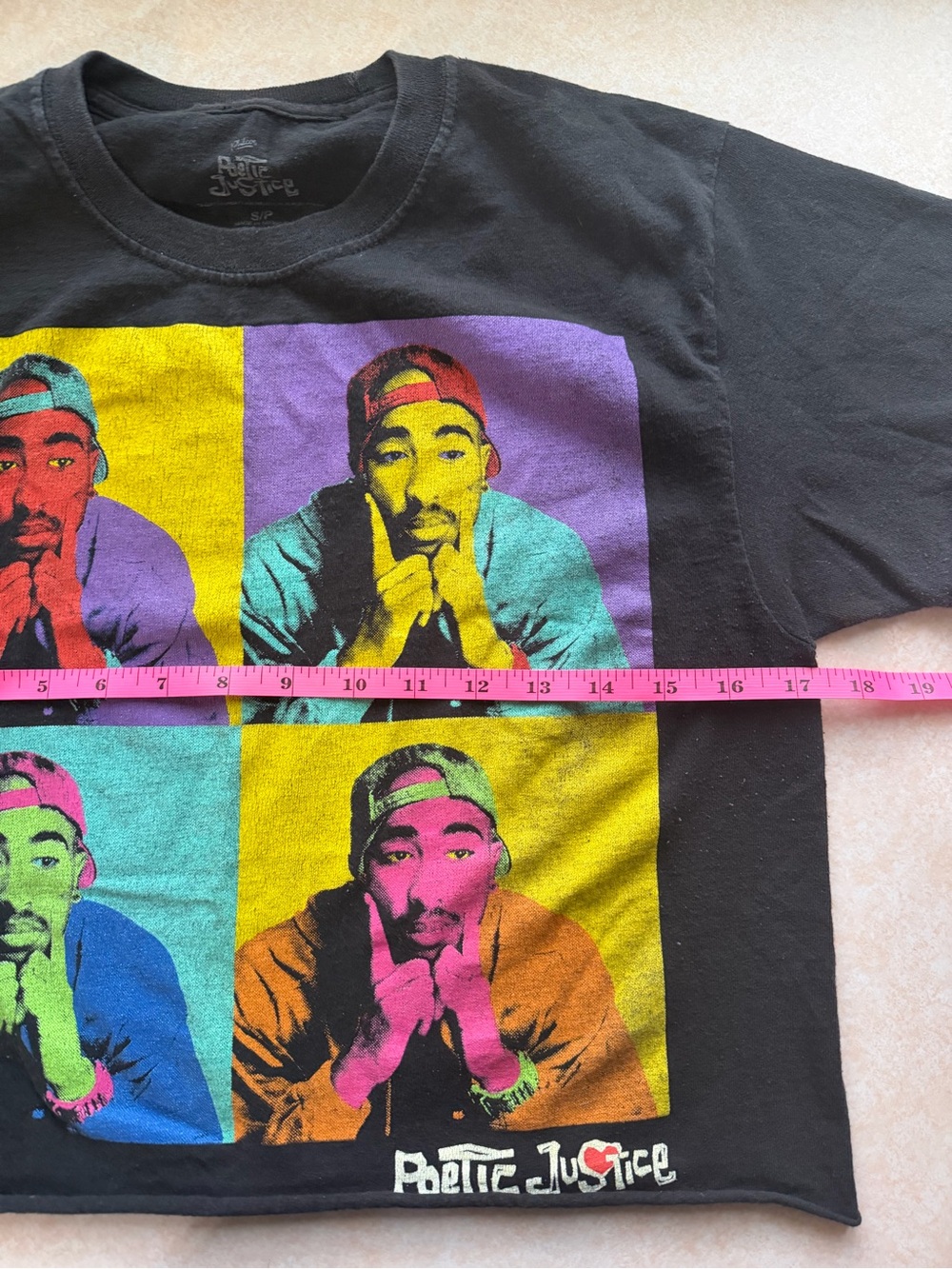 Poetic Justice Tupac Shakur Pop Art Cropped Graphic Tee Black Small 90’s Vibes - Picture 9 of 9